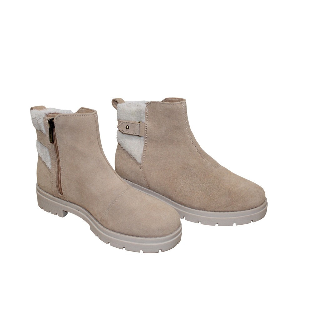 TOMS Leather Faux Fur Ankle Lug Sole Boots Womens 8 Sand